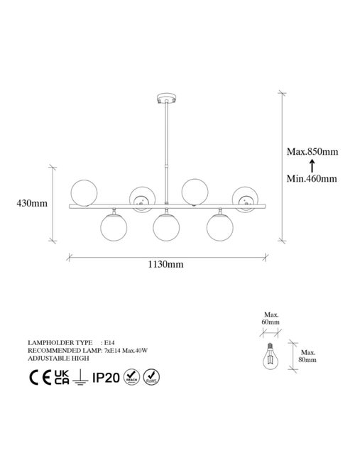 VICTOIRE Suspension dorée 7 lampes - Kiabi