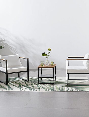 VIGO - Salon de jardin 2 places gris anthracite et effet bois + table