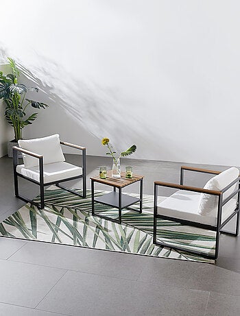 VIGO - Salon de jardin 2 places gris anthracite et effet bois + table