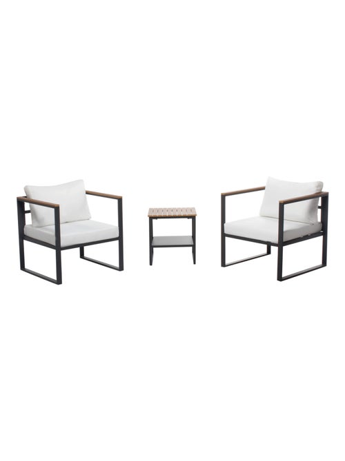 VIGO - Salon de jardin 2 places gris anthracite et effet bois + table - Kiabi