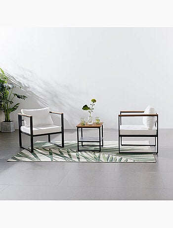 VIGO salon de jardin 2 places gris anthracite et effet bois + table