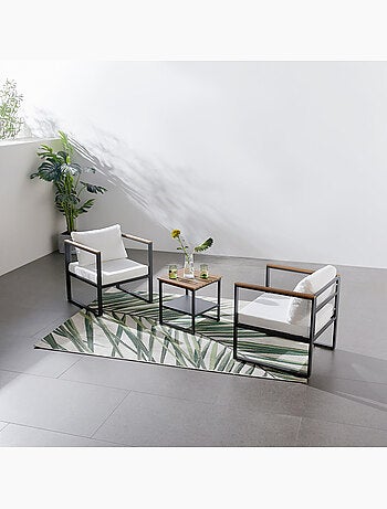 VIGO salon de jardin 2 places gris anthracite et effet bois + table