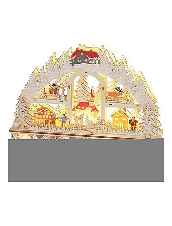 Village de Noël LED x 20 blanc chaud en bois nombreuses décorations enneigées