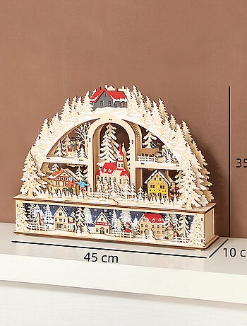 Village de Noël LED x 20 blanc chaud en bois nombreuses décorations enneigées