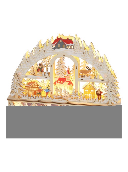 Village de Noël LED x 20 blanc chaud en bois nombreuses décorations enneigées - Kiabi