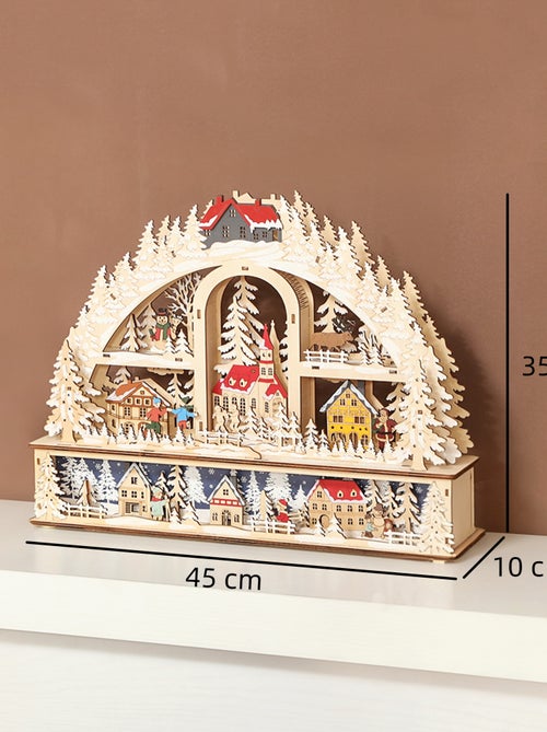 Village de Noël LED x 20 blanc chaud en bois nombreuses décorations enneigées - Kiabi