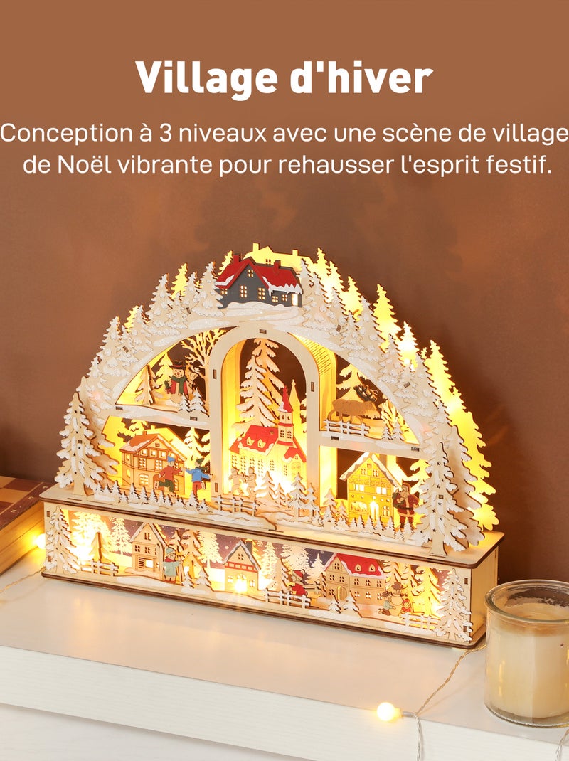 Village de Noël LED x 20 blanc chaud en bois nombreuses décorations enneigées Beige - Kiabi