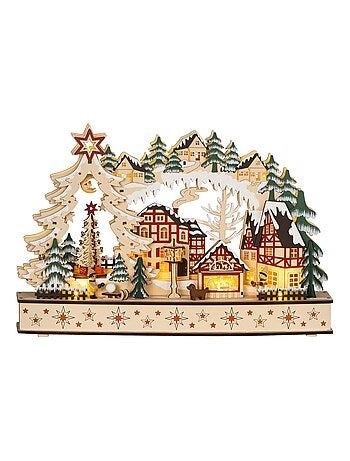 Village de Noël lumineux animé en bois - 20 LED