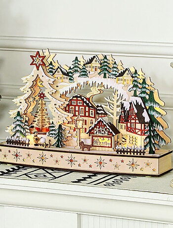 Village de Noël lumineux animé en bois - 20 LED