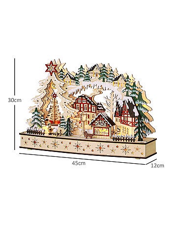 Village de Noël lumineux animé en bois - 20 LED