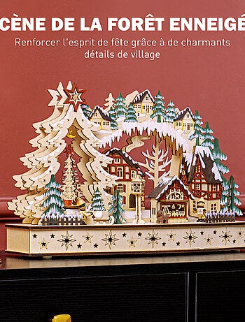 Village de Noël lumineux animé en bois - 20 LED