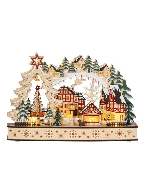 Village de Noël lumineux animé en bois - 20 LED - Kiabi