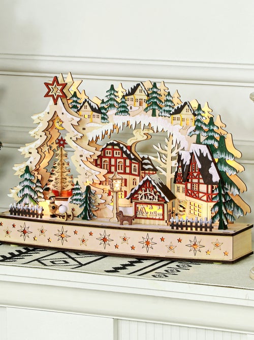 Village de Noël lumineux animé en bois - 20 LED - Kiabi