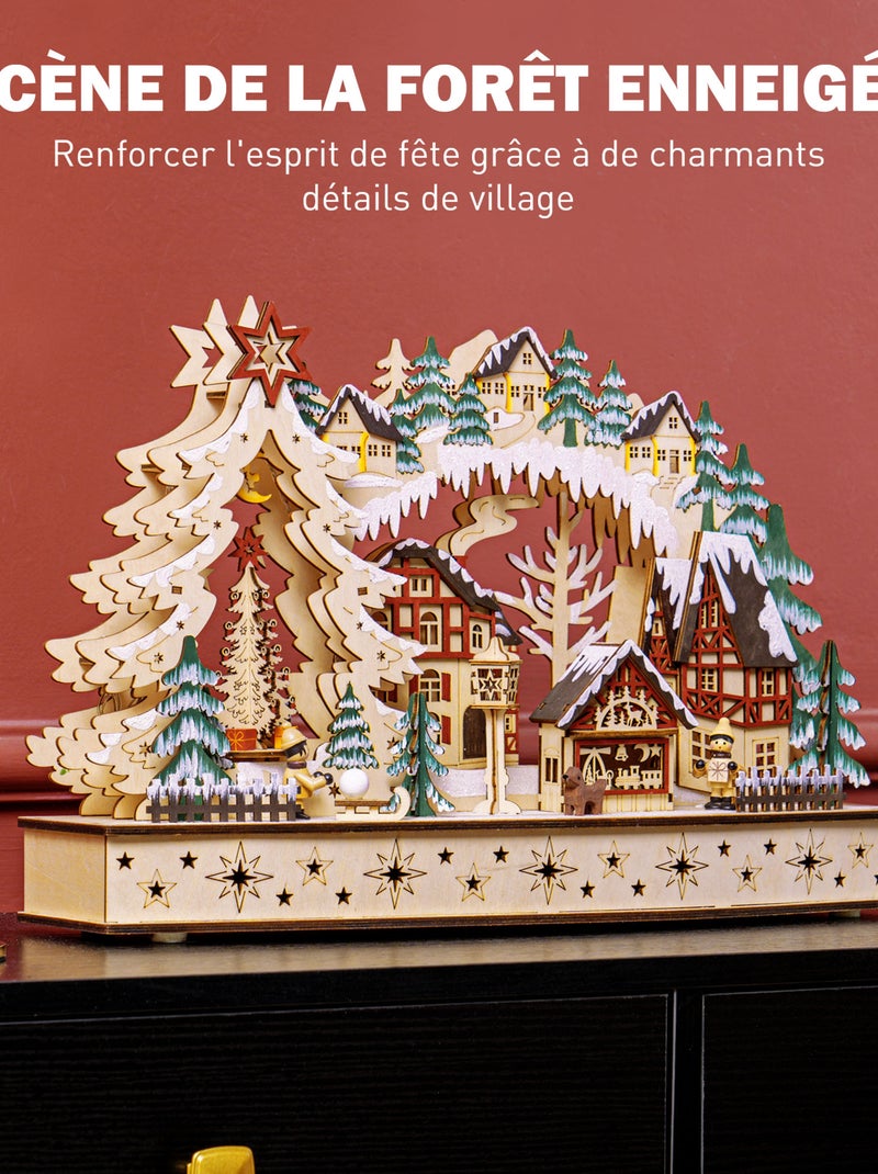 Village de Noël lumineux animé en bois - 20 LED Beige - Kiabi