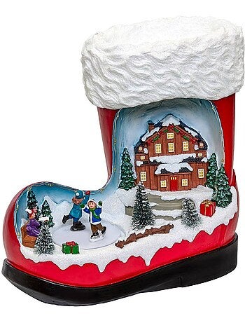 Village de noël lumineux botte animé et musical 12 led à piles