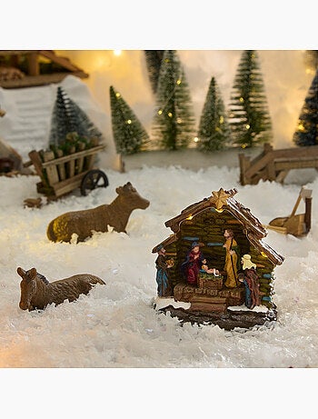 Village de noël lumineux crèche 5 led à piles