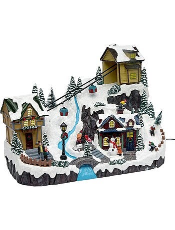 Village de noël lumineux téléski animé et musical 17 led sur secteur