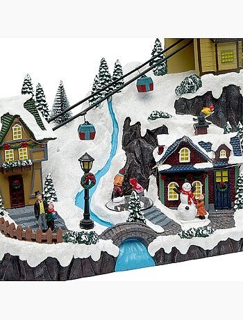 Village de noël lumineux téléski animé et musical 17 led sur secteur