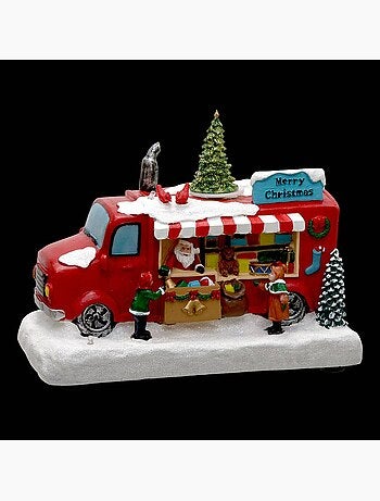 Village lumineux camion du père noël animé et musical 5 led à piles