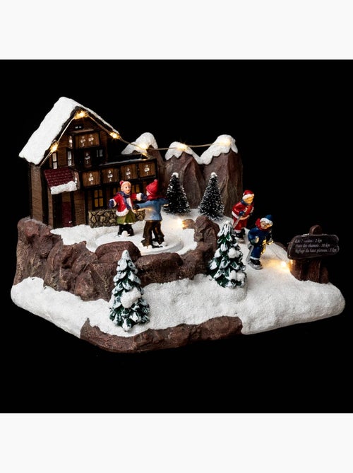 Village lumineux chalet et patineurs 9 led à mouvement valka - Kiabi