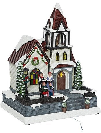 Village lumineux clocher musical à mouvement 17 led h30,5 cm fyris