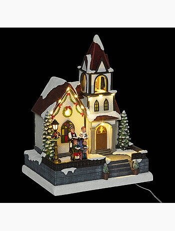 Village lumineux clocher musical à mouvement 17 led h30,5 cm fyris