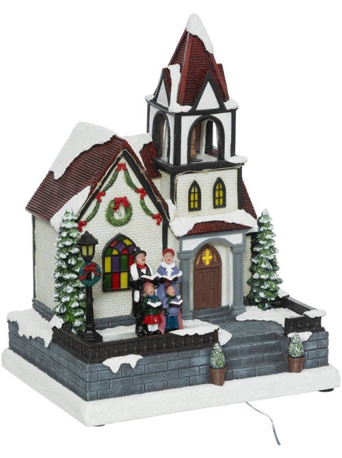 Village lumineux clocher musical à mouvement 17 led h30,5 cm fyris - Kiabi