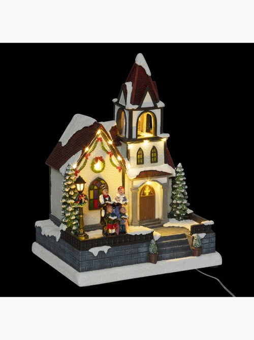 Village lumineux clocher musical à mouvement 17 led h30,5 cm fyris - Kiabi