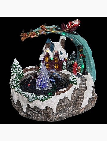 Village lumineux fontaine père noël et traineau 20 led