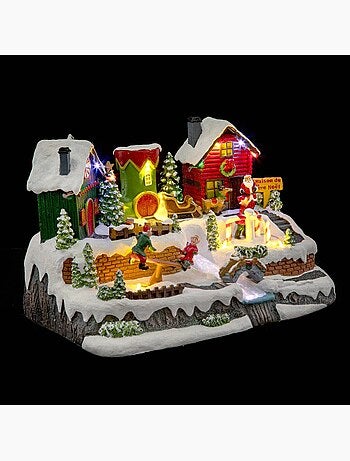 Village lumineux jeux de lutins 13 led long 31 cm musical à mouvement lilla