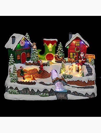 Village lumineux jeux de lutins 13 led long 31 cm musical à mouvement lilla