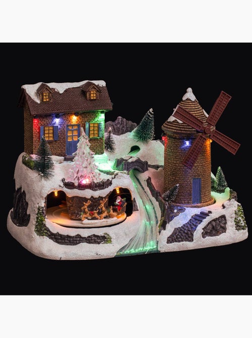 Village lumineux moulin à vent et père noël musical à mouvement 15 led - Kiabi