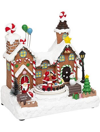 Village lumineux père noël bonhomme de neige train 11 led musical et avec mouvement kandy
