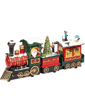 Village lumineux train père noël bonhomme de neige 12 led musical avec mouvement glynn