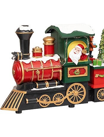 Village lumineux train père noël bonhomme de neige 12 led musical avec mouvement glynn