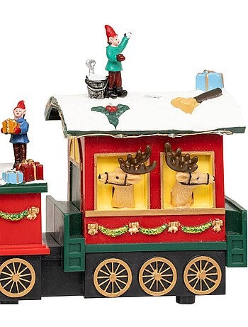 Village lumineux train père noël bonhomme de neige 12 led musical avec mouvement glynn