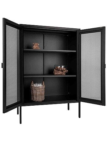 Vitrine d'exposition noire avec porte en grillage - House Nordic