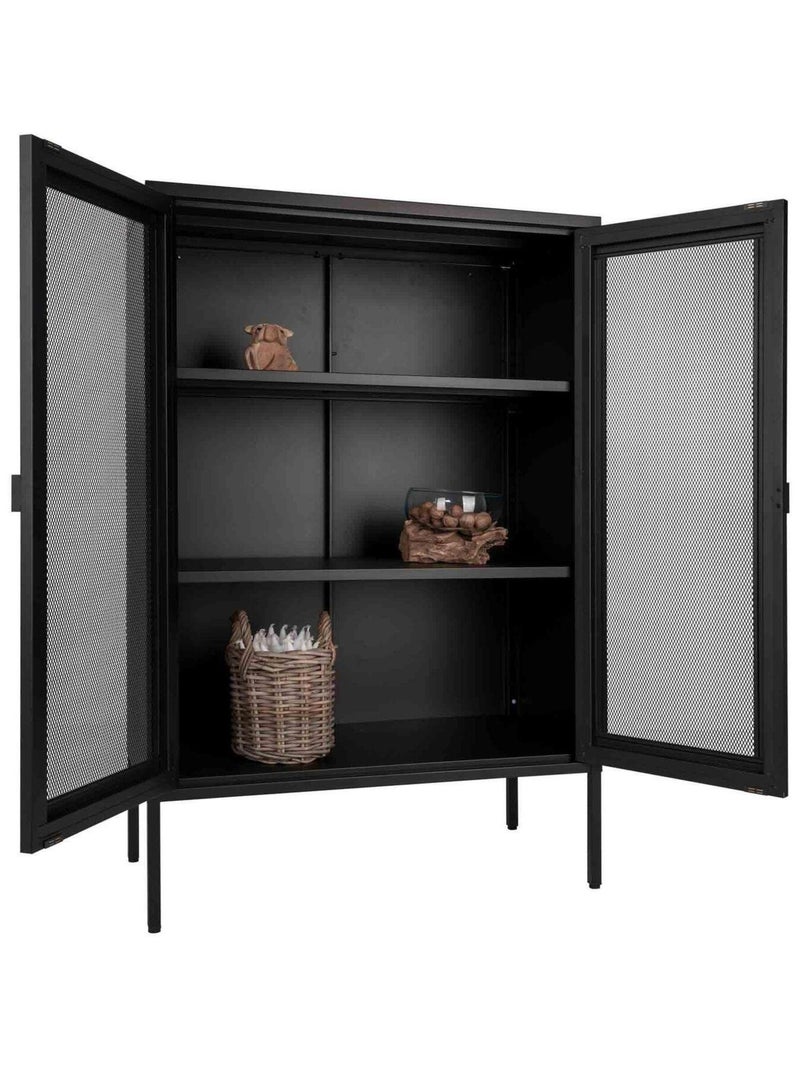 Vitrine d'exposition noire avec porte en grillage - House Nordic Noir mat - Kiabi