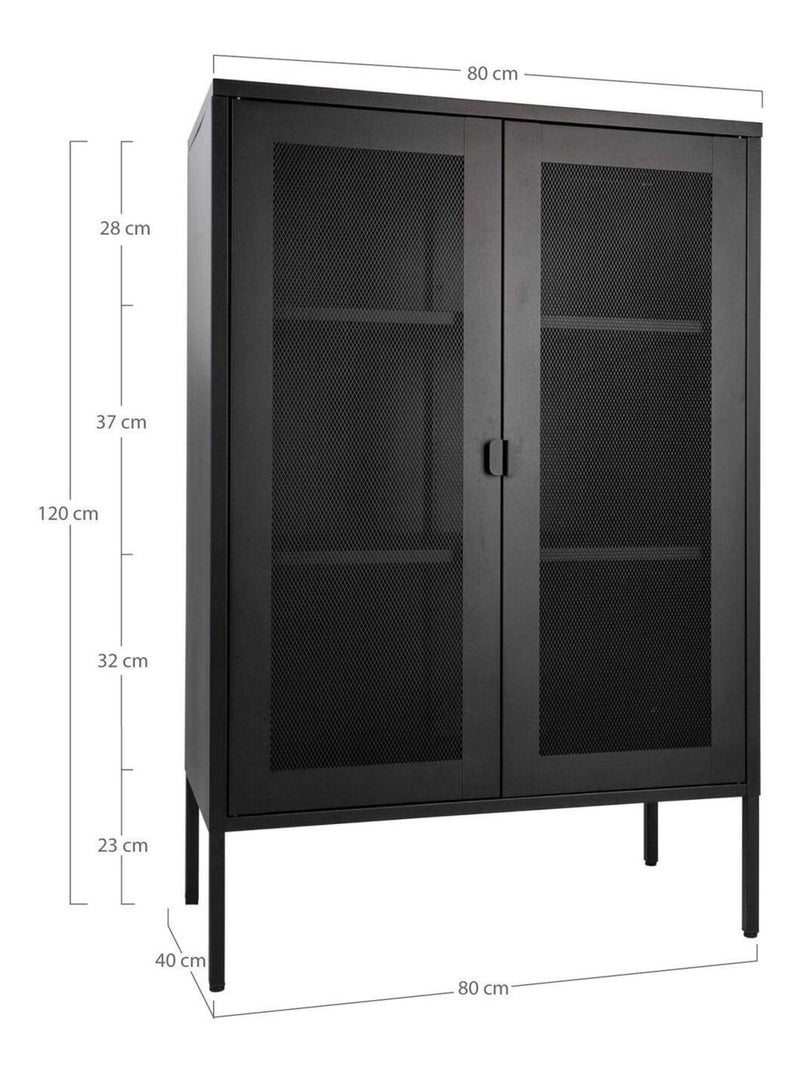 Vitrine d'exposition noire avec porte en grillage - House Nordic Noir mat - Kiabi