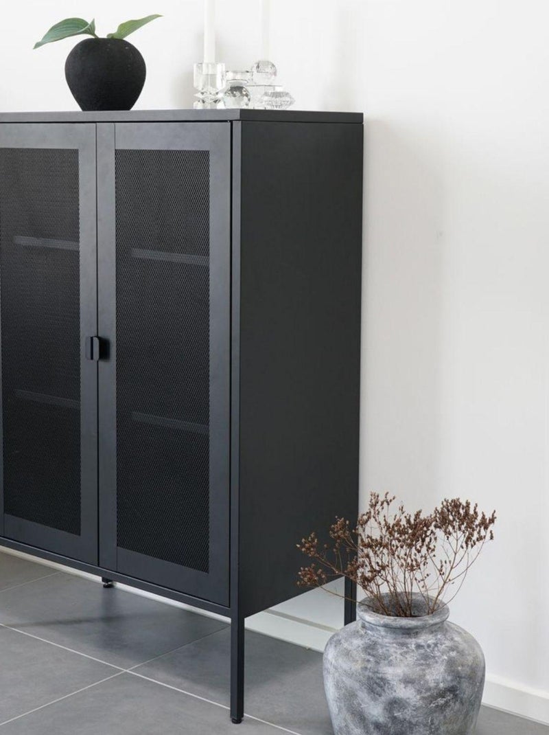 Vitrine d'exposition noire avec porte en grillage - House Nordic Noir mat - Kiabi