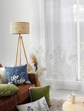 Voilage à œillets 140x240 Herbier blanc vert olive