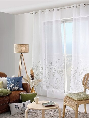 Voilage à œillets 140x240 Herbier blanc vert olive