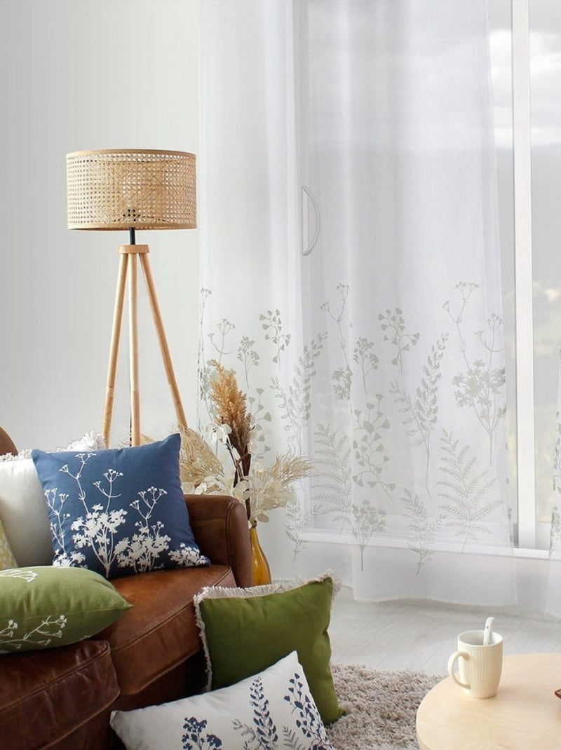 Voilage à œillets 140x240 Herbier blanc vert olive Vert - Kiabi