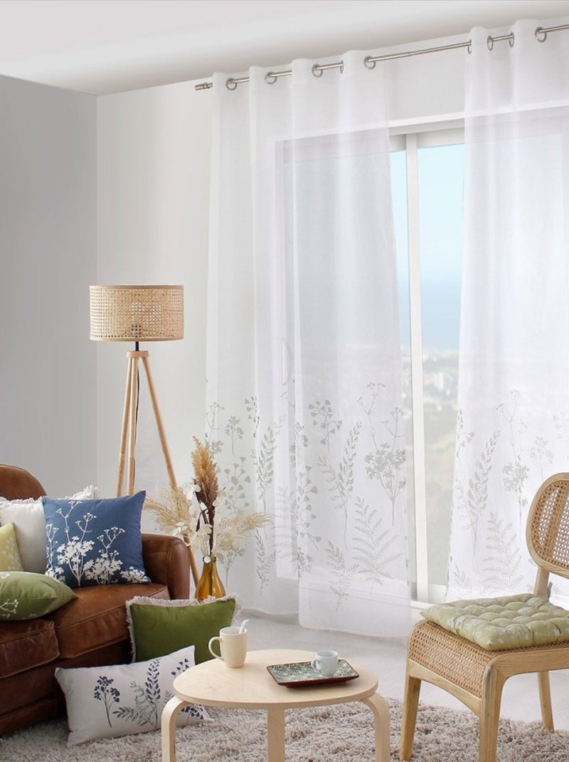 Voilage à œillets 140x240 Herbier blanc vert olive Vert - Kiabi