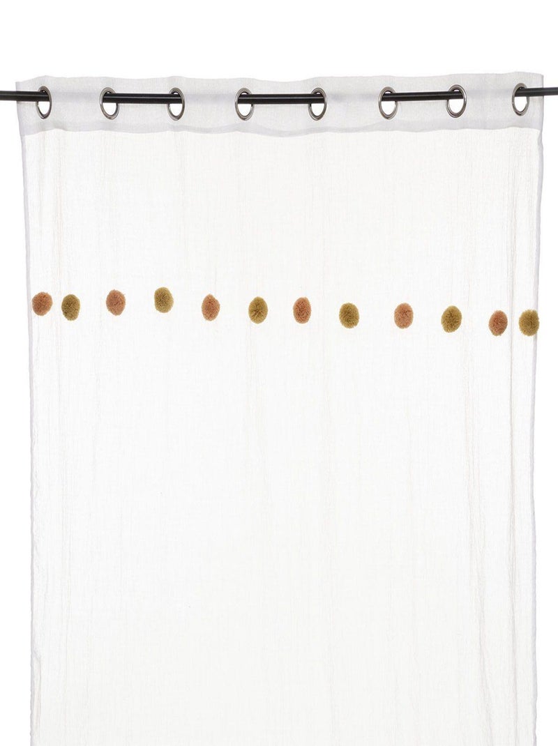 Voilage à œillets 140x240 pompons rose ocre Rose - Kiabi