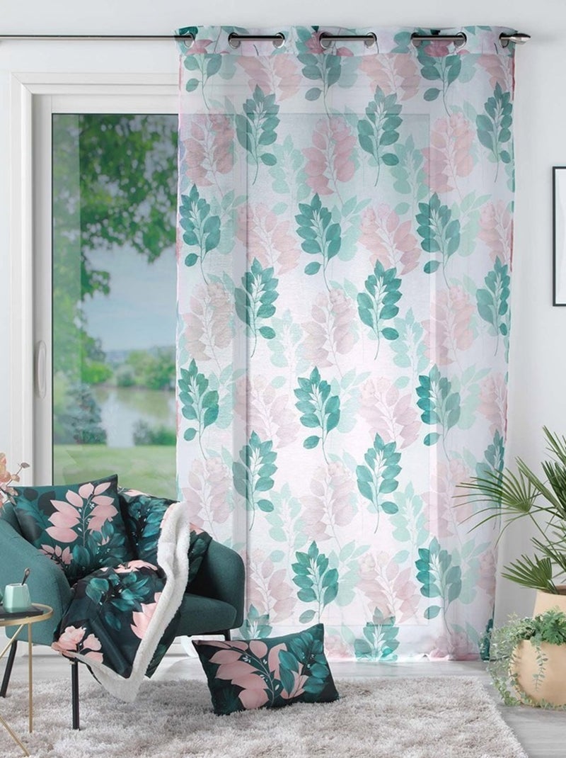 Voilage à œillets 140x240 sable Belline blanc émeraude Bleu - Kiabi