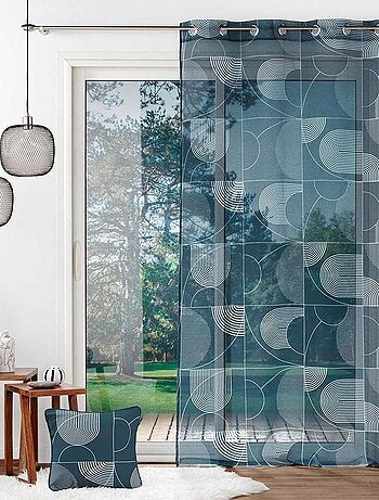 Voilage à œillets 140x240 sable Esquisse bleu