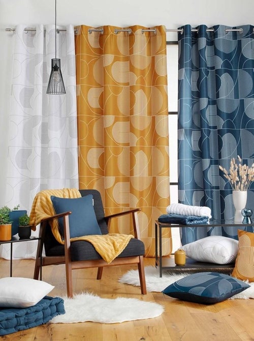 Voilage à œillets 140x240 sable Esquisse bleu - Kiabi