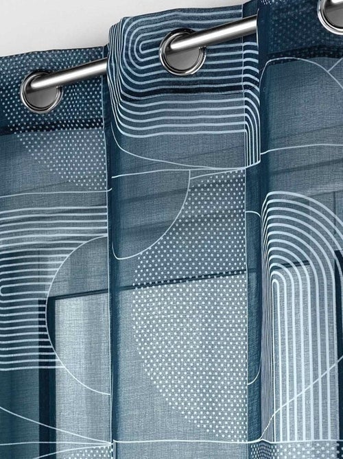 Voilage à œillets 140x240 sable Esquisse bleu - Kiabi