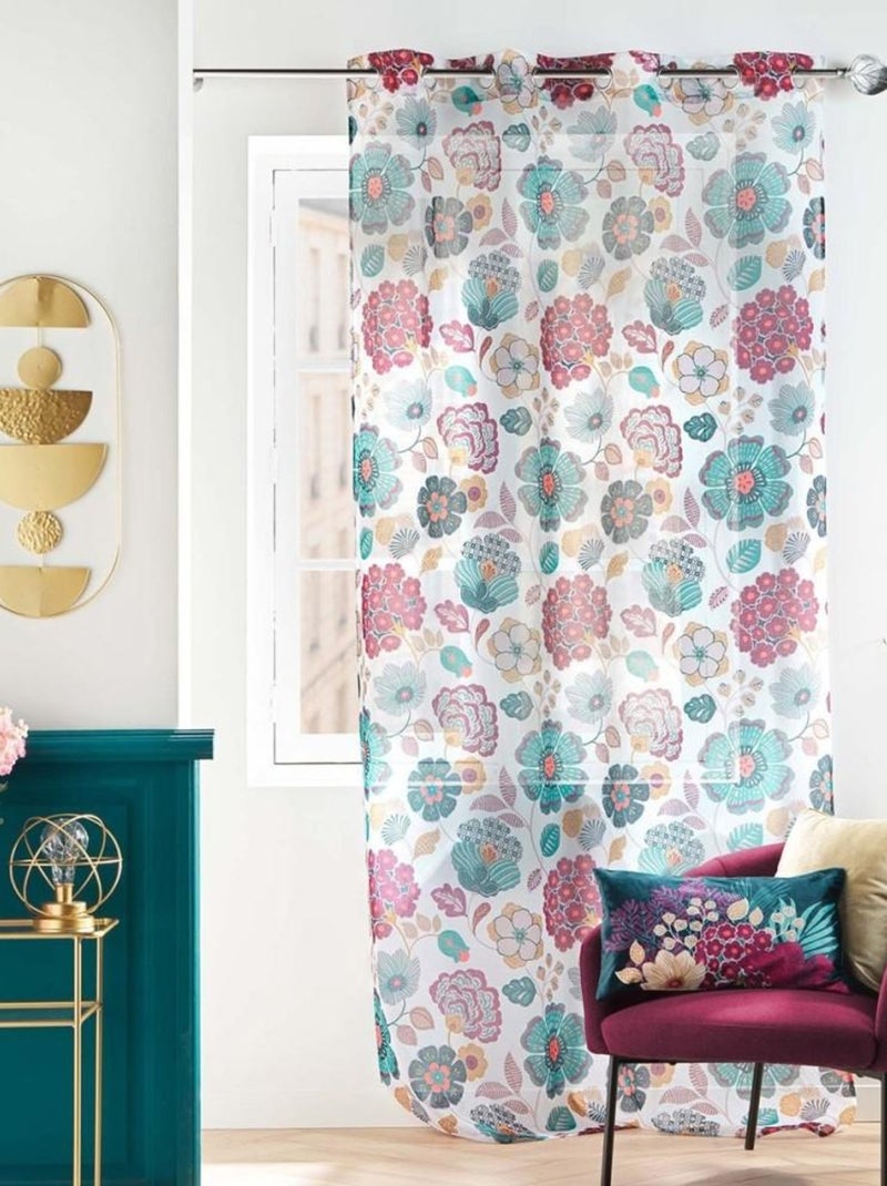 Voilage à œillets 140x240 sable imprimé Winteria blanc Blanc - Kiabi